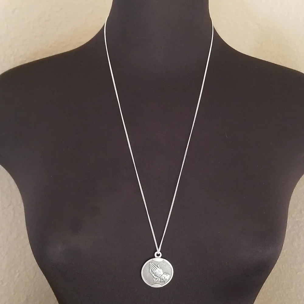 Sterling Silver Serenity Prayer Hands Necklace - Picture 1 of 6